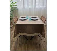 Autrefois Nappe Brodée Carré 160x160 cm avec 6 serviettes inclus, Nappe pour Salle à Manger, Cuisine, Jardin, Elegance Lin