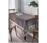 Autrefois Nappe Brodée Carré 160x160 cm avec 6 serviettes inclus, Nappe pour Salle à Manger, Cuisine, Jardin, Elegance Gris Foncé
