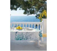 Autrefois Nappe enduite imprimé, Nappe Anti Tache, Nappe 160x160cm, Thème Mer, Motifs Coraux, Explore Bleu