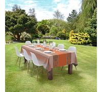 Autrefois Nappe Jacquard Enduite, Nappe rectangulaire Anti Tache, Facile à Nettoyer, Convient pour Repas, Salle à Manger, Mariage et Evénements, Azulejos Orange 150 x 200 cm