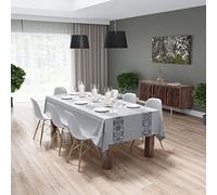 Autrefois Nappe Jacquard Enduite, Nappe rectangulaire Anti Tache, Nappe Tissu Facile à Nettoyer, Convient pour Repas, Salle à Manger, Mariage et Evénements, Azulejos Gris 150 x 200 cm