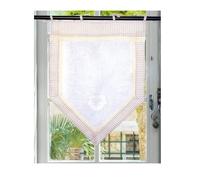 Autrefois Rideau enrouleur et brise bise 45 x 120 cm Beige Vichy, Lin brodé, Voilage Broderie, Style Charme, Petit Rideau Fin