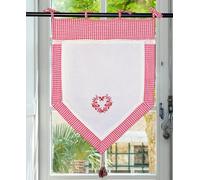 Autrefois Rideau Enrouleur et Brise bise, Lin brodé, Voilage Broderie, Style Charme, Decoration pour fenetre de Cuisine,Salon,Vichy (Rouge, 60 x 120 cm), Cadeau Fête des Mères