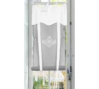 Autrefois Rideau Enrouleur et Brise bise, Lin brodé, Voilage Broderie, Style Charme, Petit Rideau Fin, Decoration pour fenetre de Cuisine, Salle de Bain, Salon, Simone (Gris, 45 x 160 cm)