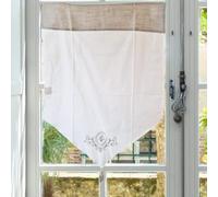 Autrefois Rideau Enrouleur et Brise bise, Lin brodé, Voilage Broderie, Style Charme, Petit Rideau Fin, Decoration pour fenetre de Cuisine, Salle de Bain, Salon, versaille (Ivoir, 60 x 90 cm)