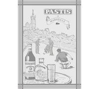 Autrefois Torchon Imprimé Jacquard Bleu 48x70cm, Thème Marseille, Motif Bouteille de Pastis, Pastis Gris