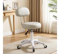 Autrfso Chaise de Coiffeuse pour Bureau Maquillage, Petite Chaise avec Dossier et roulettes, Tabouret d'ordinateur sans accoudoirs en Simili Cuir, siège Roulant pivotant à 360 degrés Hauteur Beige