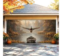 Autumn Lake Mallard Housse de porte de garage Motif canard colvert 397 x | Bateau à rames en bois, bannière de porte de garage, paysage forestier d'automne, décoration extérieure saisonnière
