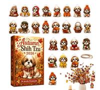 Autumn Theme Dog Ornament - Dog Christmas Countdown Calendar, Two Dimension | 24 Days Christmas Calendar Dog Christmas Countdown Calendar 2D Holiday, Home, Farmhouse, Door, Window, Tree, Wall, Fireplace