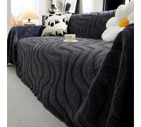 Autumn Winter Cotton Plush Sofa Throw, Extra Large 3D Textured Sofa Cover | Decorative Throw Blanket For Living Room, Universal Furniture Protector Cover, For Sofa Couch Bed Chair(Black,180x200cm)