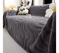 Autumn Winter Cotton Plush Sofa Throw, Extra Large 3D Textured Sofa Cover | Decorative Throw Blanket For Living Room, Universal Furniture Protector Cover, For Sofa Couch Bed Chair(Gray,180x340cm)