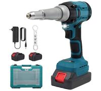 Auveach Riveteuse à Batterie Compatible avec Makita 21V, Riveteuse Électrique Automatique Brushless 20.000 N pour Rivets de 2,4/3,2/4,0/4,8 mm avec 2 Batteries et 3 Adaptateurs
