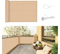 Auvent de balcon, protection UV, 90 x 600 cm, beige sable, PES, à fixation par câbles, auvent de balcon, résistant aux substances nocives