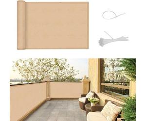 Auvent de balcon, protection UV, 90 x 600 cm, beige sable, PES, à fixation par câbles, auvent de balcon, résistant aux substances nocives