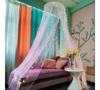 Auvent de lit avec éclairage - Décoration de lit à baldaquin - Décoration de chambre - Inclut 250 lumières - Hauteur : 2,5 mètres - Blanc