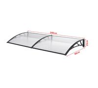 Auvent de porte d'entrée design marquise d'accueil résistante aux intempéries 240 x 80 cm noir transparent 03_0006391