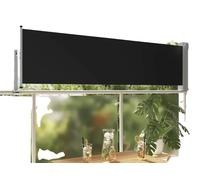 Auvent de terrasse latéral, tissu enduit de polyuréthane, hauteur 80 cm, longueur réglable de 0 à 300 cm, fixation murale, coloris bicolore noir et gris
