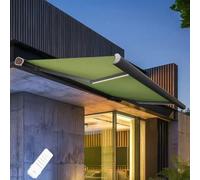 Auvent de terrasse motorisé électrique rétractable d'extérieur, Pare-Soleil, télécommande, lumières LED, Cadre en Aluminium, pour terrasse de café, 78,7" x 59,06" (C)