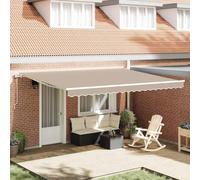Auvent électrique extensible beige, 450 x 350 cm, polyester avec revêtement PU, hydrofuge, avec moteur et manivelle, acier revêtu par pulvérisation et aluminium, montage mural