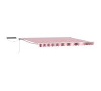 Auvent électrique extensible rouge blanc 4,5 x 3,5 m | aluminium polyester, design demi-boîte, télécommande, manivelle manuelle, protection UV