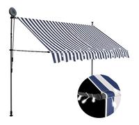 Auvent Manuel Rétractable avec LED 300 cm Bleu et Blanc Store Balcon vidaXL