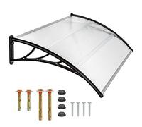 Auvent pour porte d'entrée - Auvent en polycarbonate transparent de 5 mm d'épaisseur - Support ABS - Toit de porte pour extérieur - Avec pince noire (largeur 150 cm)