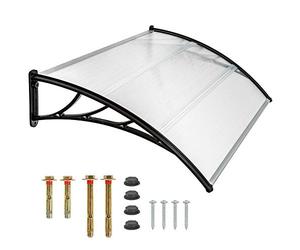 Auvent pour porte d'entrée - Auvent en polycarbonate transparent de 5 mm d'épaisseur - Support ABS - Toit de porte pour extérieur - Avec pince noire (largeur 150 cm)