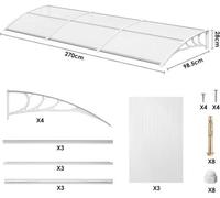 Auvent pour porte d'entrée – Transparent – Résistant aux intempéries – 270 cm – Blanc