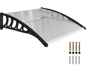 Auvent pour porte et fenêtre - Toit de protection pour porte d'entrée - Tissu en polyéthylène résistant aux intempéries - 103 x 96,5 x 27 cm - Supports en aluminium - Couleur vert armée