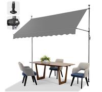 Auvent Rétractable Store Banne de Jardin avec Manivelle sans Perçage Auvent Téléscopique Réglable 300x120cm x(200-300) cm,Gris