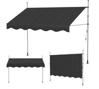 Auvent rétractable - Store Manuel Balcon Exterieur sans Percer avec Marquise Soleil terrasse- Hauteur réglable-Auvents rétractables manuels pour fenêtres, Portes et Jardins,3 × 1,2 m, Noir