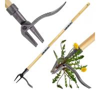 auvstar Désherbeur Manuel,1.3m Long Manche Arrache Mauvaise Herbe,Arrache Pissenlit,Desherbeur Manche en Bambou Naturel,Extracteur Mauvaise Herbe 4 Griffes en Métal