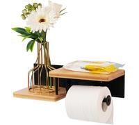 auvstar Porte Papier Toilette Mural, Support Papier Toilette avec Plateau de Rangement Double Couche en Bois pour Téléphone, Bougies, 1 Pièce