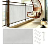 AUWUUA Brise Vue Balcon 100x110cm Couverture de Écran Jardin 220g/㎡ PES Protection UV, Coupe-Vent et Imperméable Bâche de Balcon avec Œillets Attaches de câble pour Terrasse Exterieur, Gris Clair