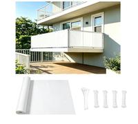 AUWUUA Brise Vue Balcon Extérieur 80x150cm PES (220g/㎡) Opaque Vent Protection UV Brise Vue Terrasse avec œillets Cordons pour Exterieur Balcon Garde-Corps Clôture de Jardin Piscine, Blanc