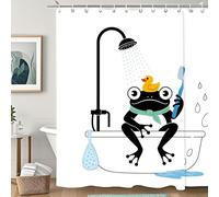 AUWUUA Rideau de Douche Grenouille 105 x 160 cm, Motif Animal Mignon et drôle, Rideau de Salle de Bain, Style Asiatique Japonais, Canard Jaune, décoration de Baignoire pour Enfants, Noir et Blanc