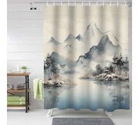 AUWUUA Rideau de Douche Paysage de Montagne 80 x 200 cm (L x H) Motif Abstrait à l'encre représentant Une rivière, des Arbres et Un lac - Décoration de Salle de Bain - Tissu Polyester avec Crochets