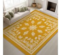 AUWUUA Vintage Motif Paisley Tapis Salon 200x300cm Jaune Moutarde Floral Badge Imprimé Lavable Tapis de Sol Antidérapant pour Salle à Manger Couloir Chambre Paillasson Décoration De Maison Moderne