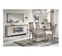 AUXANE - Pack Séjour Table Allongeable + Buffet 4P Led Gris Métallisé et Mat