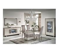 AUXANE - Pack Séjour Table Allongeable + Buffet 4P + Vitrine 2P Gris Metallisé et Mat