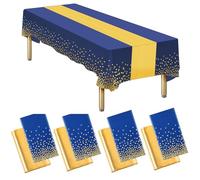 Auxemuen nappes jetables en Plastique, Nappe de fête de Point pour Mariage, Pique-Nique, Anniversaire, décorations de Douche de bébé, Fournitures (Navy Blue and Gold, 137 * 274cm+30 * 274cm)