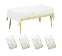 Auxemuen nappes jetables en Plastique, Nappe de fête de Point pour Mariage, Pique-Nique, Anniversaire, décorations de Douche de bébé, Fournitures (White and Gold, 137 * 274cm)