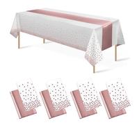 Auxemuen nappes jetables en Plastique, Nappe de fête de Point pour Mariage, Pique-Nique, Anniversaire, décorations de Douche de bébé, Fournitures (White and Rose Gold-R, 137 * 274cm+30 * 274cm)