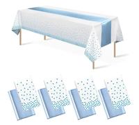 Auxemuen nappes jetables en Plastique, Nappe de fête de Point pour Mariage, Pique-Nique, Anniversaire, décorations de Douche de bébé, Fournitures (White and Light Blue-R, 137 * 274cm+30 * 274cm)