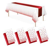 Auxemuen nappes jetables en Plastique, Nappe de fête de Point pour Mariage, Pique-Nique, Anniversaire, décorations de Douche de bébé, Fournitures (White and Red, 137 * 274cm+30 * 274cm)