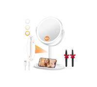 Auxmir Miroir de Maquillage Éclairé 30X/1X avec 3 Couleurs, LED à Intensité Variable, Mirroir Cosmétique avec 2 Commande Tactile, Rotation 360°, Miroir Grossisant Lumineux pour Salle de Bain, Chambre