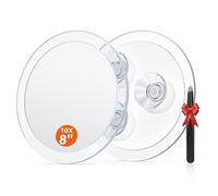 Auxmir Miroir Grossissant 10X Rond Mural avec 3 Ventouses, Miroir Cosmétique de Poche Portable avec Pince à Épiler pour Maquillage Épilation Elimination Points Noirs (20cm)