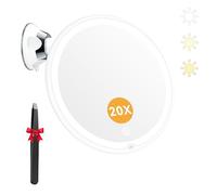 Auxmir Miroir Grossissant 20X Lumineux, Miroir Maquillage avec Ventouse sans Fil avec 3 Réglages D'éclairage LED, Rotation à 360° pour Salles de Bain et Voyage