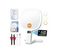 Auxmir Miroir Grossissant Double Face 1X/30X, Affichage LED et Commande Double, Miroir Maquillage Grossissant 2500mAh, 3 Couleurs Éclairage, Mirroir LED avec Pince à Épiler pour Voyage/Bureau/Chambre