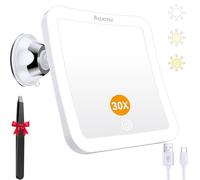 Auxmir Miroir Grossissant Lumineux 30X avec Ventouse, Miroir Maquillage Grossissant 2000mAh Rechargeable, 3 Modes Éclairage 40 LED, Écran Tactile, Forte Ventouse Ajustable à 360°, Salle de Bain Voyage